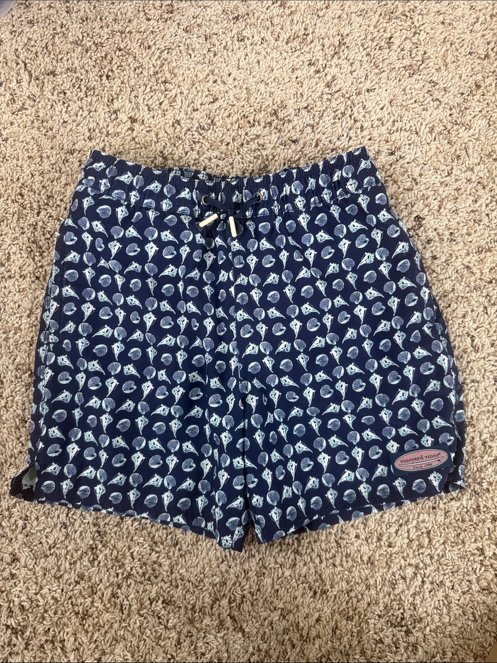 Vineyard Vines Kids Navy Blue Shell Print Swim Trunks